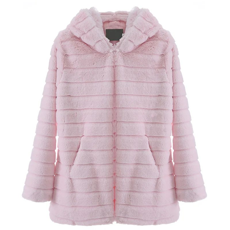 Female Coat Winter Faux Fur Coat Hooded Long Sleeve Shaggy Soft Women's Jacket Fake Mink Overcoat  5XL Tops Fur Coat