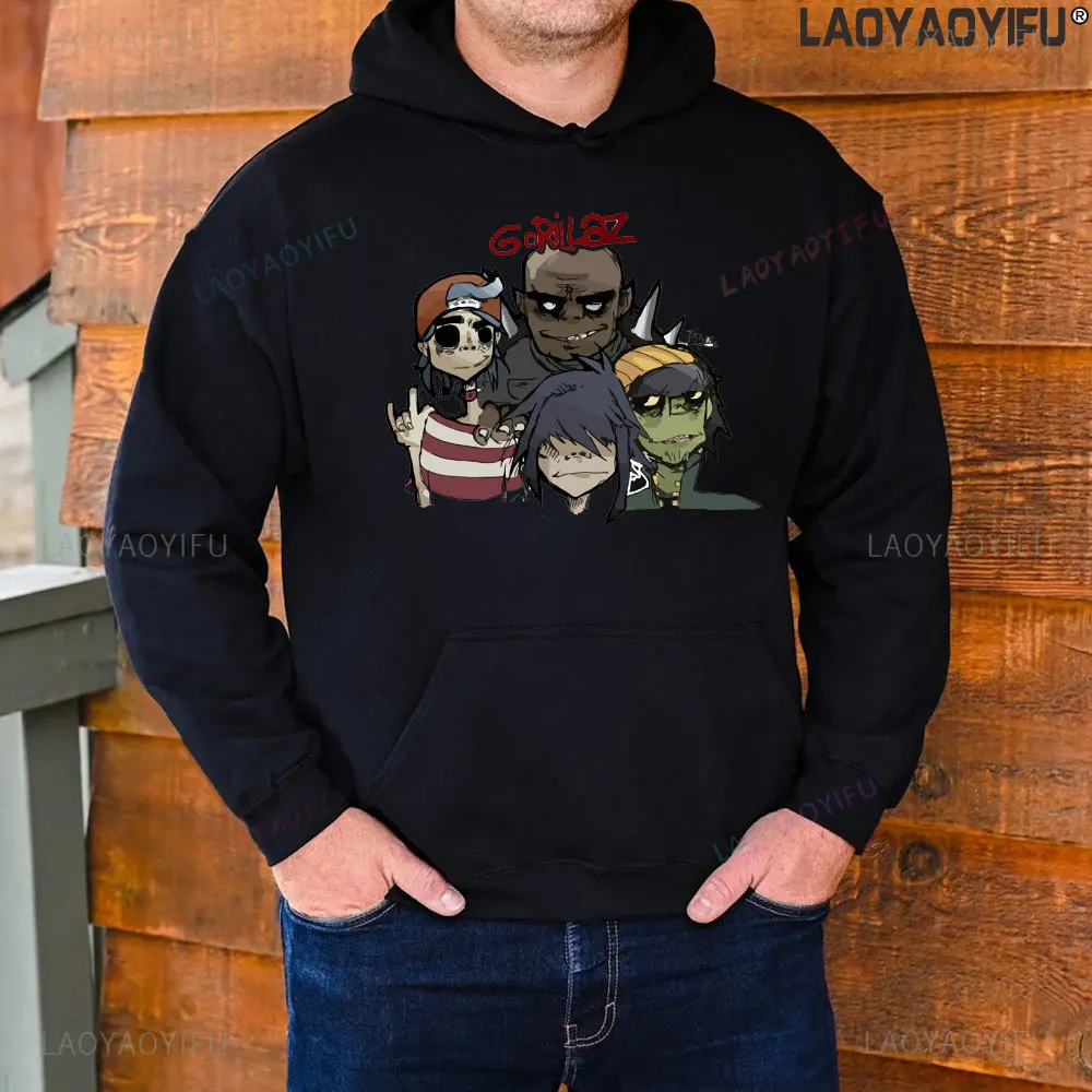 Музыкальная группа Gorillazs панк-рок мужская толстовка с рисунком 90-х годов