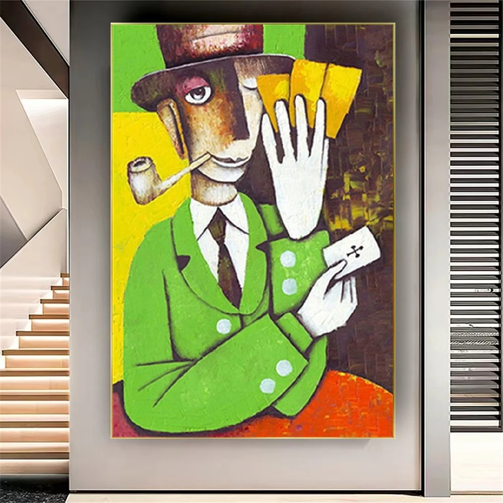 

100% Handmade Copy Picasso Smoking Man Canvas Picture Famous Oil Painting Wall Art Abstract Drawing For Living Room Decor Poster