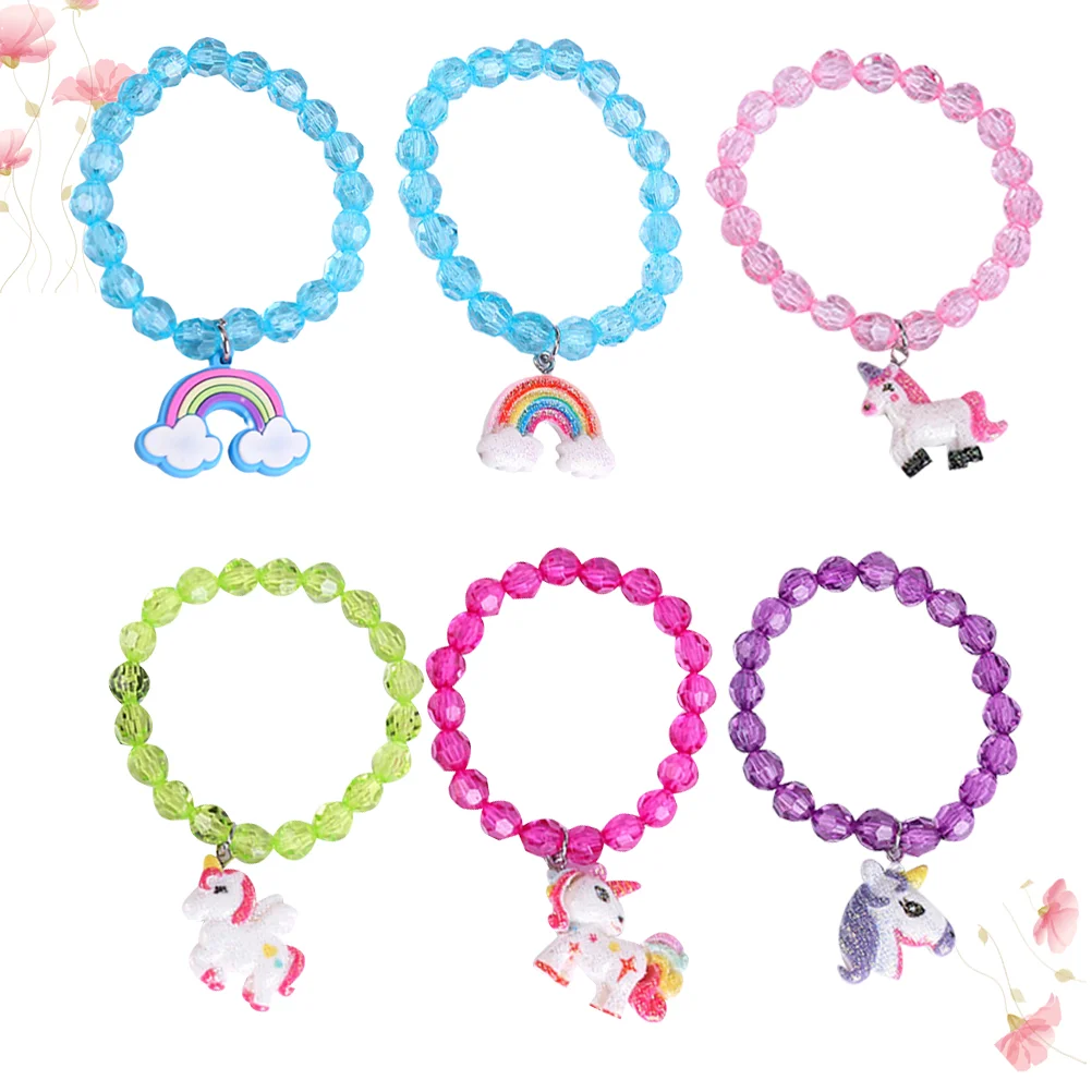 

6 Pcs Bead Bracelet Unicorn Rainbow Bracelets Fashion Dress Up Accessories Girls