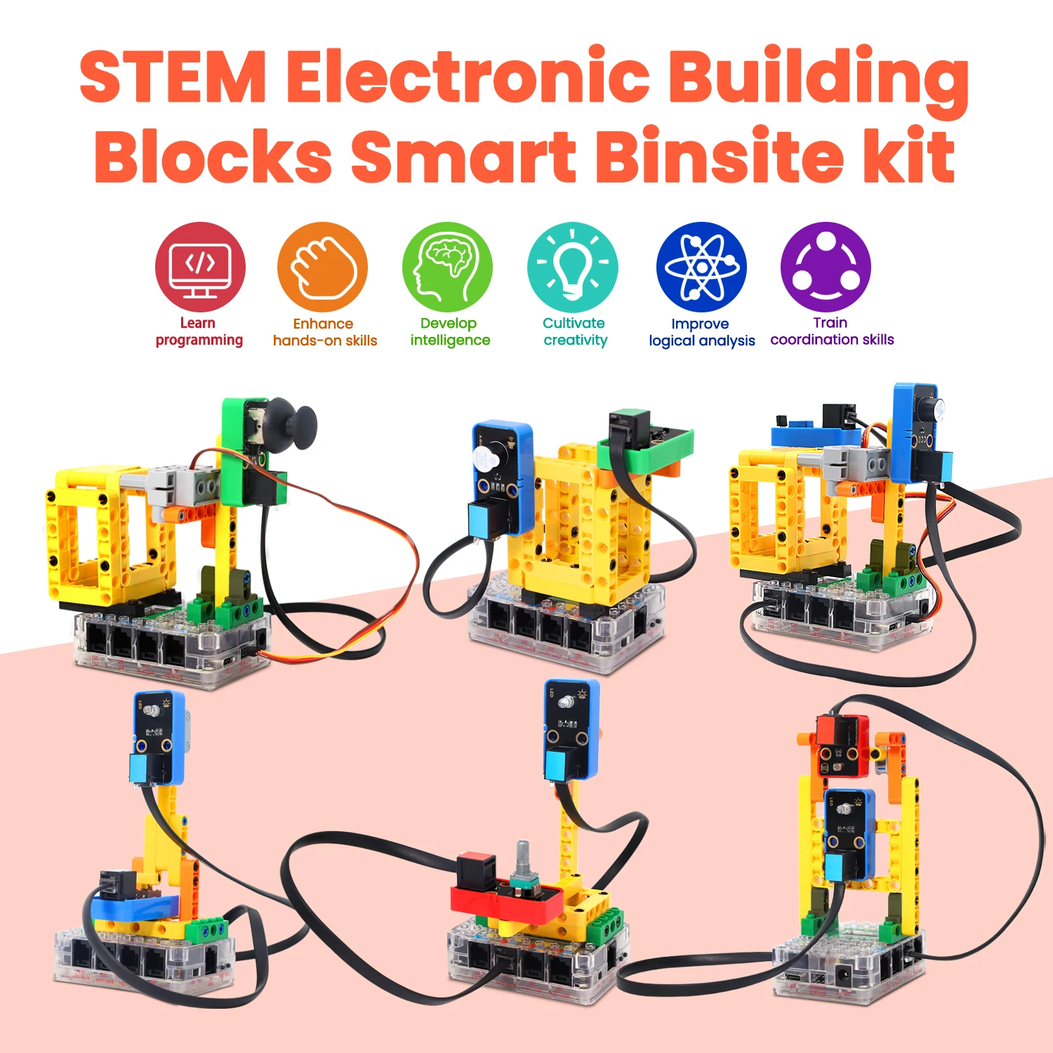 Kidsbits STEM Electronic Building Blocks Smart Binsite Kit с платой esp32/Pico Board/UNO Board Поддержка Kidsblock и Python