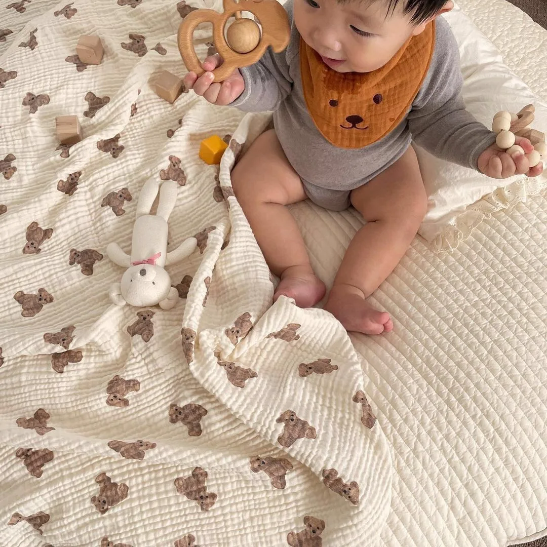 

Soft Cotton Muslin Baby Bib Stuffed Rabbit Doll Newborn Appease Towel Security Blanket Baby Sleeping Cuddling Towel Bear