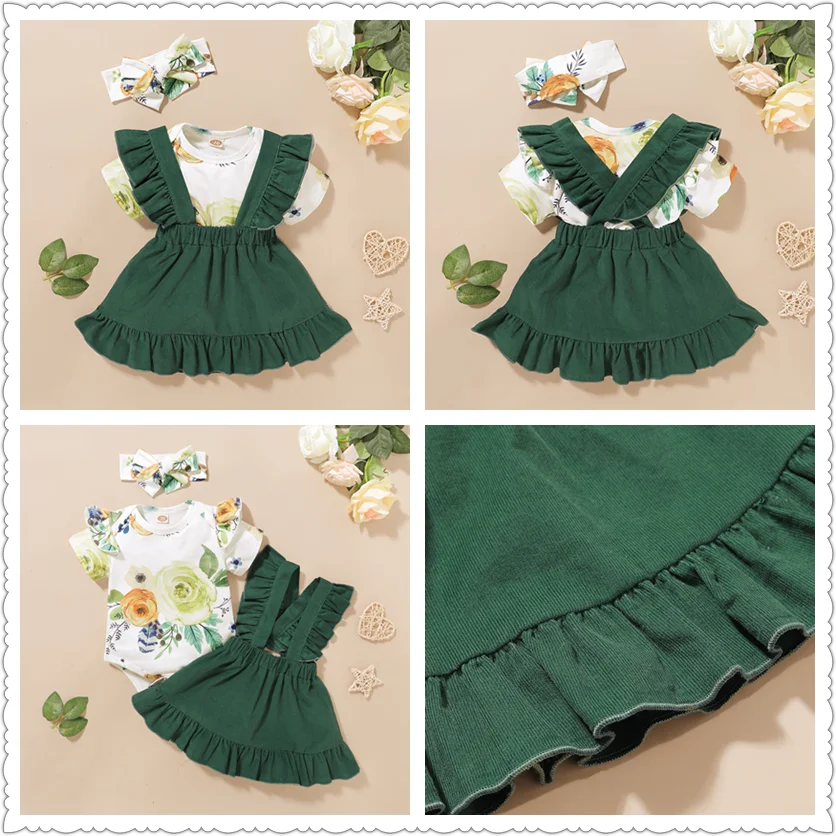 Комплект из 3 предметов для маленьких девочек боди с цветочным принтом и