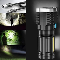 super powerful flashlight portable usb rechargeable cob spotlight battery display flashlight portable torch emergency light