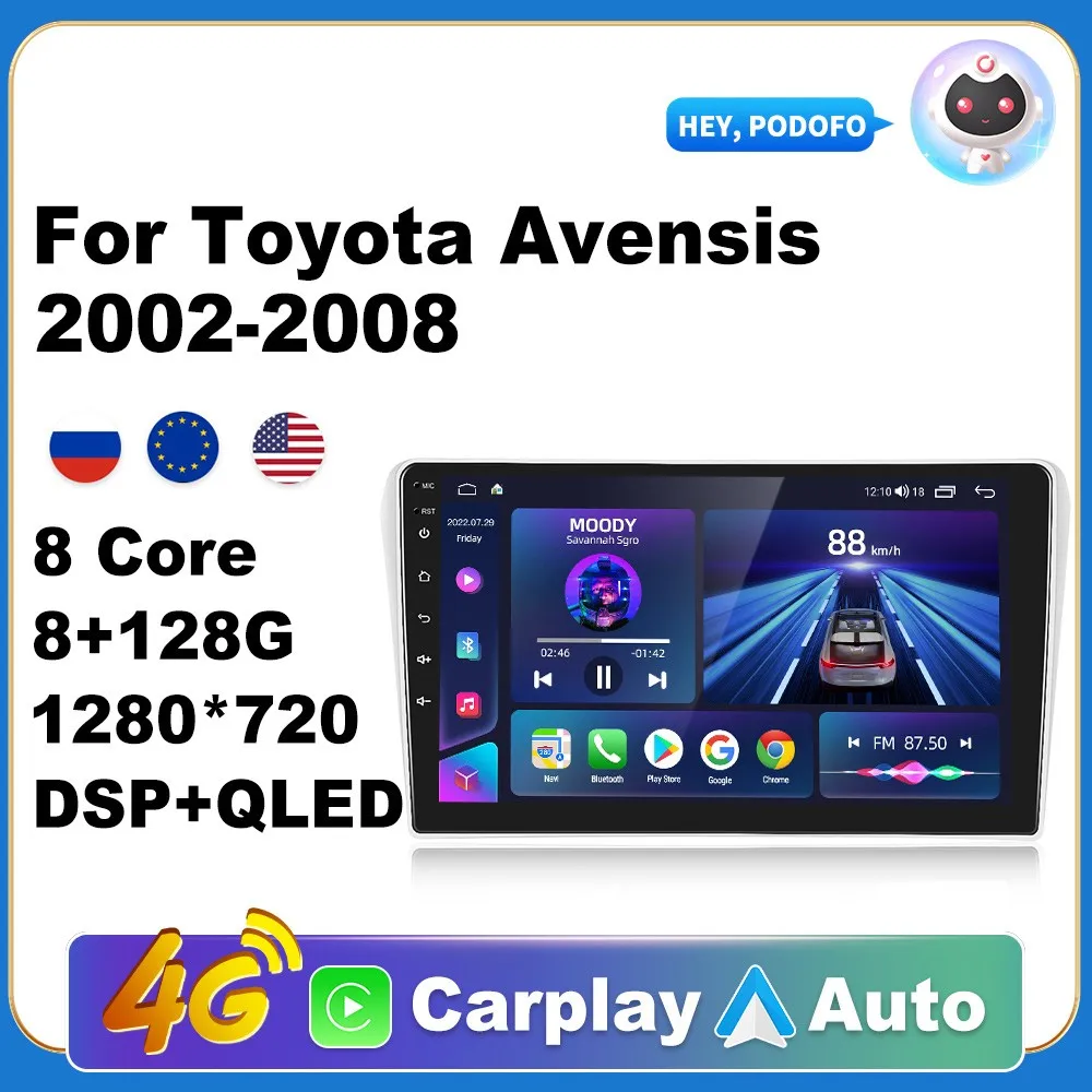 

Мультимедийная магнитола Carplay для Toyota Avensis, мультимедийная стерео-система на Android 10, видеоплеер, GPS-навигатор, экран 10 дюймов, 4G, DSP, типоразмер 2 din, 2002-2008