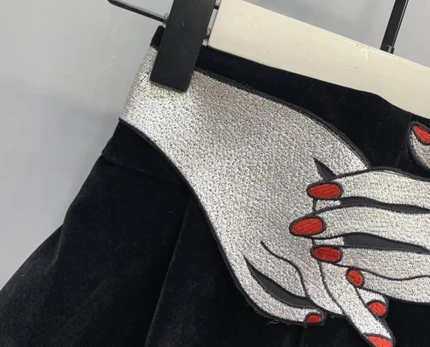 Дизайнерские женские вельветовые шаровары с высокой талией и вышивкой