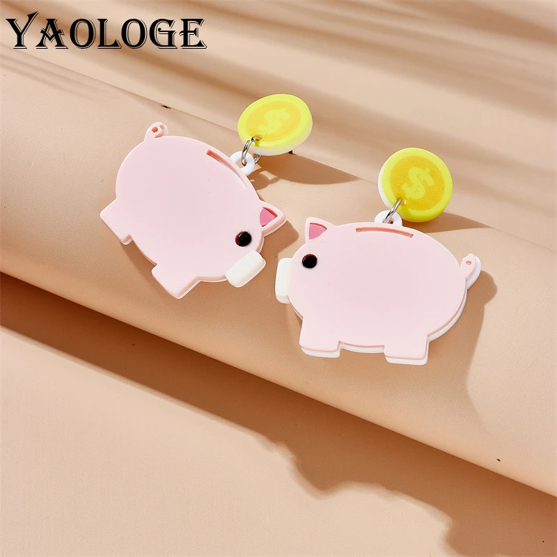 Купи YAOLOGE Creative Cartoon Cute Little Piggy Drop Dangle Earrings For Women Girl Fashion New Trendy Acrylic Jewelry Gift Party за 145 рублей в магазине AliExpress