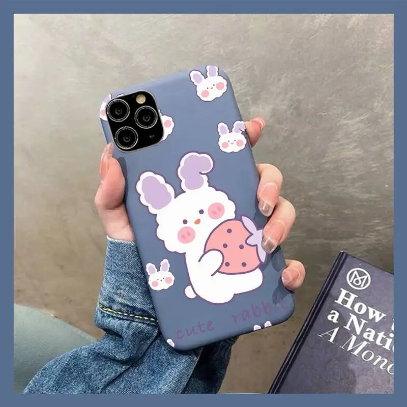 

Cartoon Rabbit Bear Phone Case for iPhone 11 12 13 Mini Pro Xs Max 8 7 6 6S Plus X XR Solid Candy Color Case