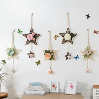 pentagram rattan simulated flower ring wall hanging fake flowers pendant hanger basket living room bedroom home wall decoration