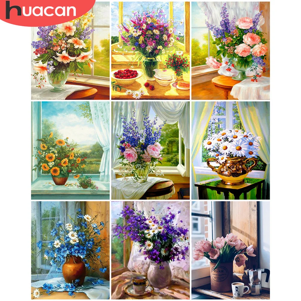 

HUACAN Picture By Numbers Daisy DIY Frame Wall Art Unique Gift On Canvas Acrylic Painting By Numbers Peony For Living Room