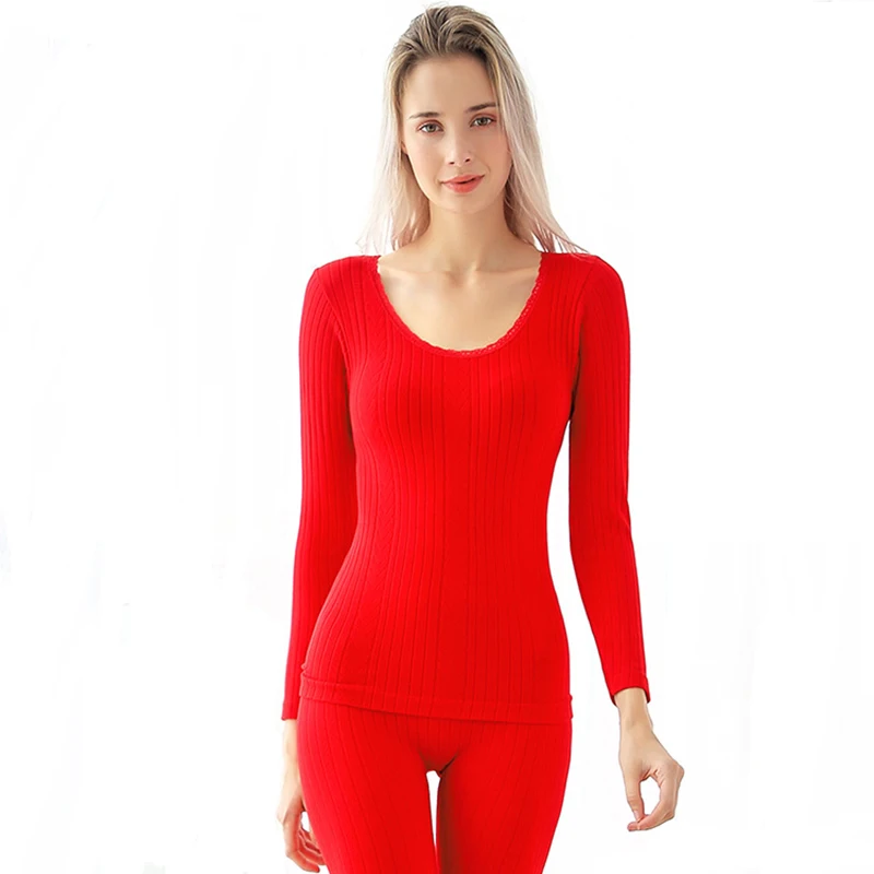 

Winter New Products Body Butt Lifting Striped Thermal Underwear Women Lace Soft Keep Warm Pajamas Seamless Soild Cotton Suits