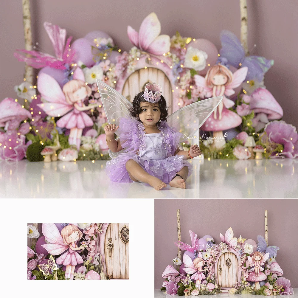 Фоновые полотна для фотосессий &quotСказочный дом с дверью и бабочки&quot Lottiss