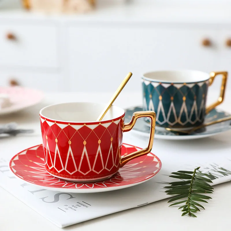 

British Porcelain Coffee Cup With Saucer Ceramic Teacup Kitchen Office Party Wedding Collection Tableware Modern Home Decor Gift