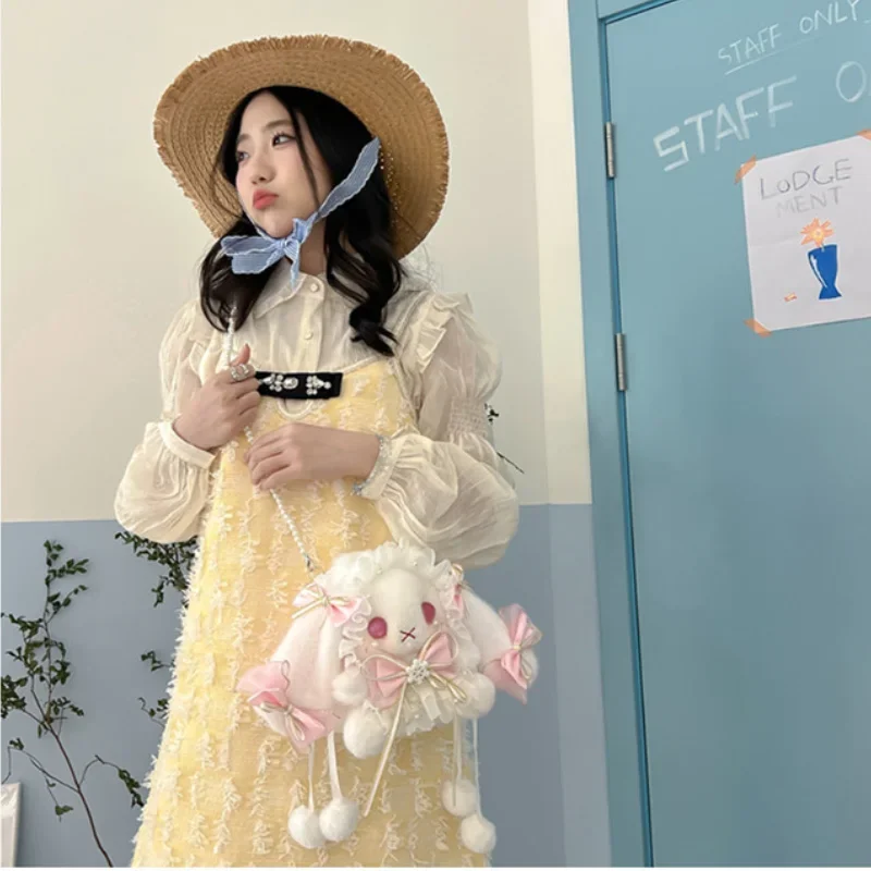 Плюшевая сумка на плечо в виде кролика для девочек модная декоративная кружевная