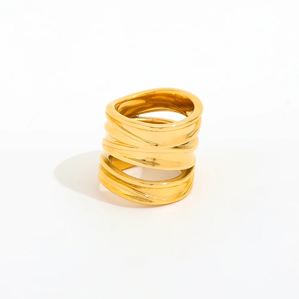 

Joolim Jewelry High End Pvd Wholesale Waterproof Wide Multi -Loop Wrap Exaggerated Stainless Steel Finger Ring for Women