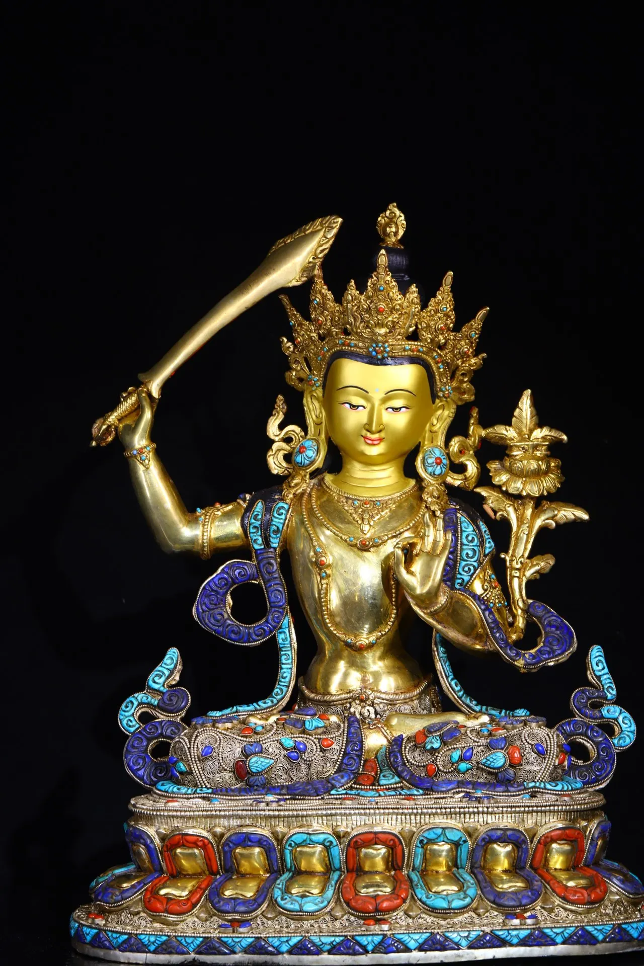 19 Tibetan Temple Collection Old Bronze outline in gold Tibetan silver Gem Dzi Beads Manjushri Lotus Buddha Town house Exorcism