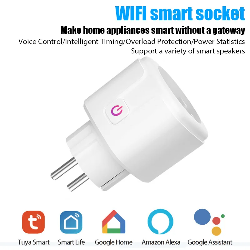 

Tuya Smart Wifi EU Adapter Plug 16A Wireless Socket With Power Monitoring Smart Life APP Remote Control Support Google Alexa