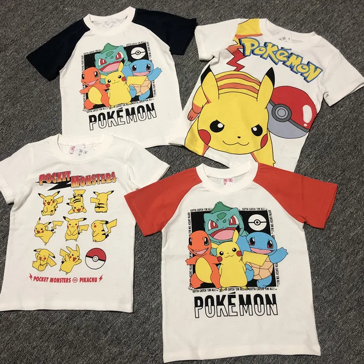 

New Pokemon Pikachu Summer Cartoon White T Shirt Animation Watermark Printing Childrens Clothing Boys and Girls Short Sleeved
