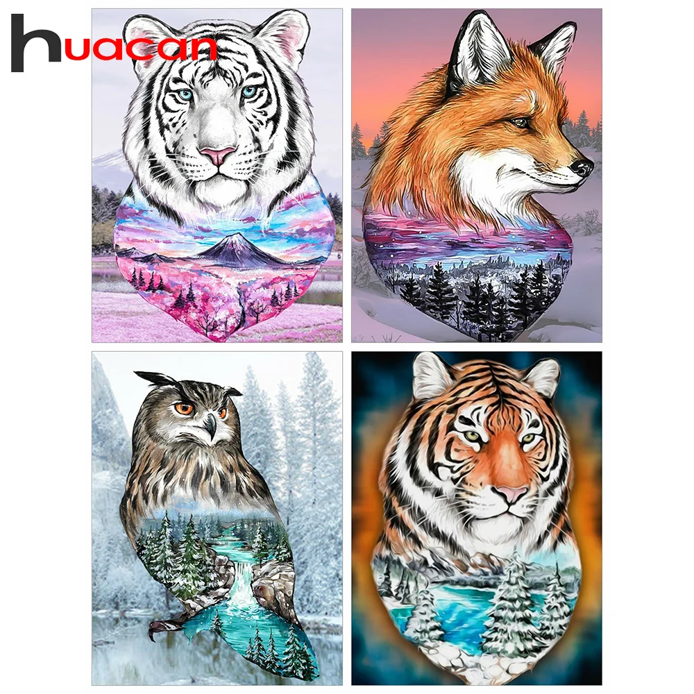 

Huacan 5D Full Diamond Painting Tiger Fox Owl Diamond Mosaic Animals Cross Stitch Embroidery Landscape Pictures For The Home