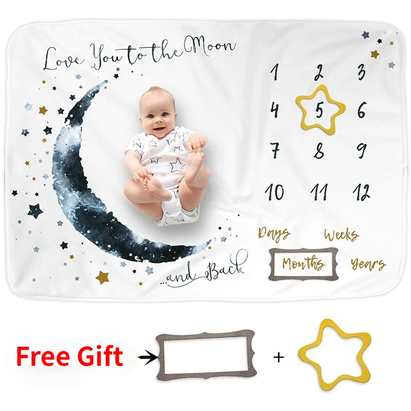 Flannel Baby Milestone Blanket Newborn Souvenirs Photography Props Moon Stars Children's Nap Leisure Blanket 100*75CM