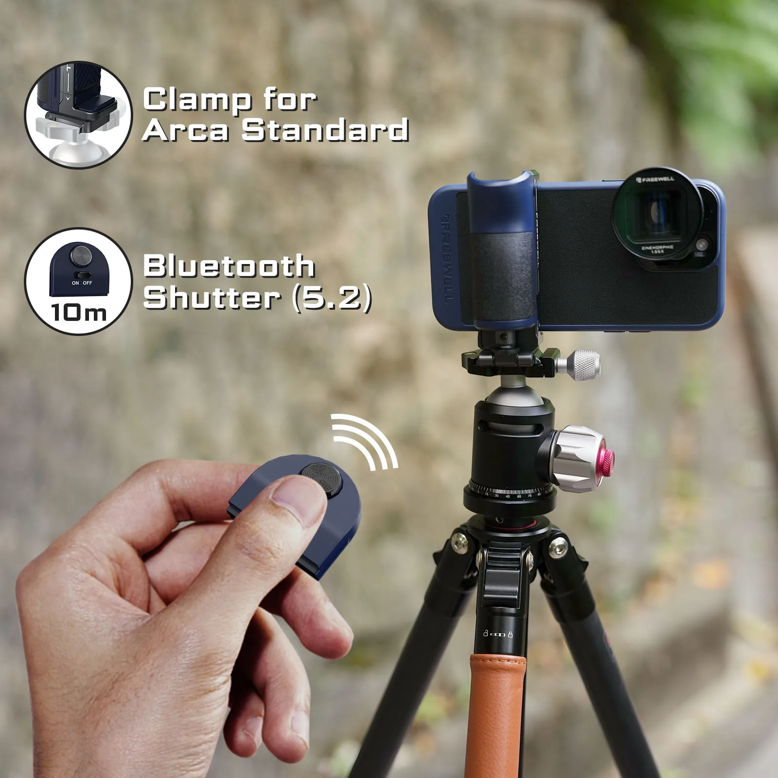 Фото Универсальная рукоятка для селфи Freewell с Bluetooth для смартфона стандарта ARCA, крепление холодного башмака для iPhone, сотового телефона Samsung №3