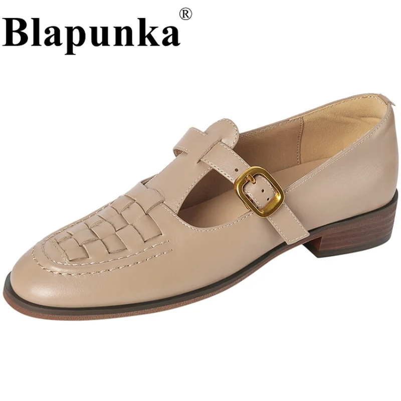 

Туфли Blapunka Женские винтажные, натуральная кожа, Т-образный ремешок, пряжка, плоская подошва, ретро, ручная работа, 40