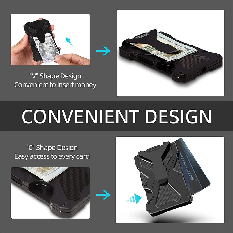 Minimalism Men's Wallet Carbon Fiber Ultra Thin Aluminum Wallet with Transparent ID Badge Credit Card Holder Clip RFID Carteira