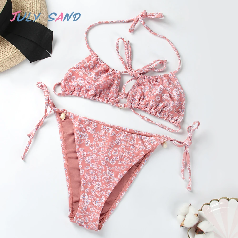 Женский комплект бикини Julysand с цветочным принтом купальник треугольной завязкой