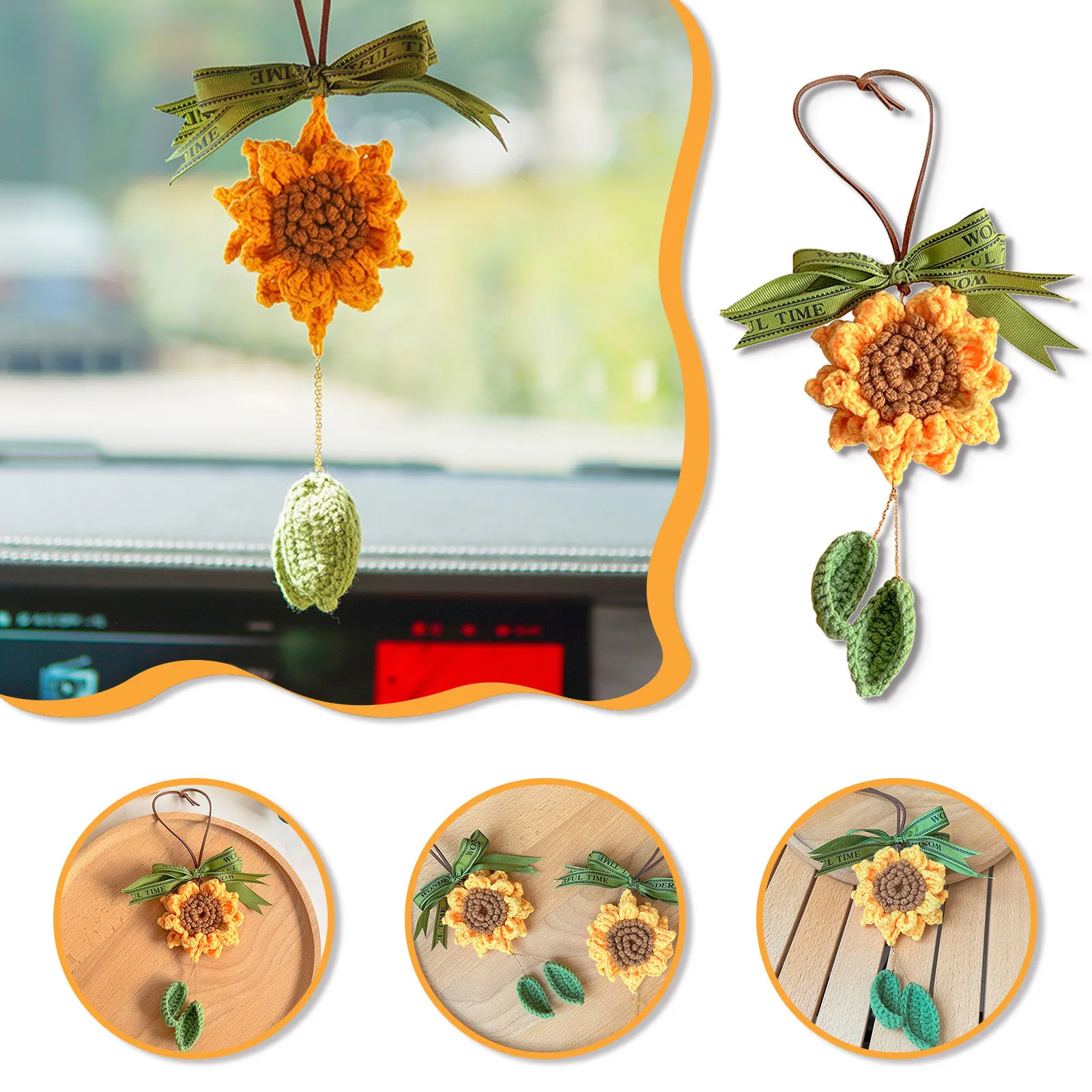 

Sunflower Car Pendant Interior Decoration Creative Wool Weave For Auto Rear View Mirror Room Ornament Charm Hanging Accessory