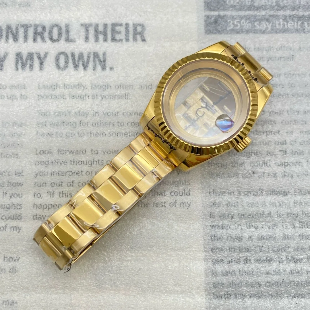 Фото Корпус и ремешок для часов Oyster Perpetual DateJust, черный с золотом, 36 мм, 39 мм, для автоматического механизма Seiko NH35, NH36, NH38, подходит для циферблата 28,5-29 мм. №2