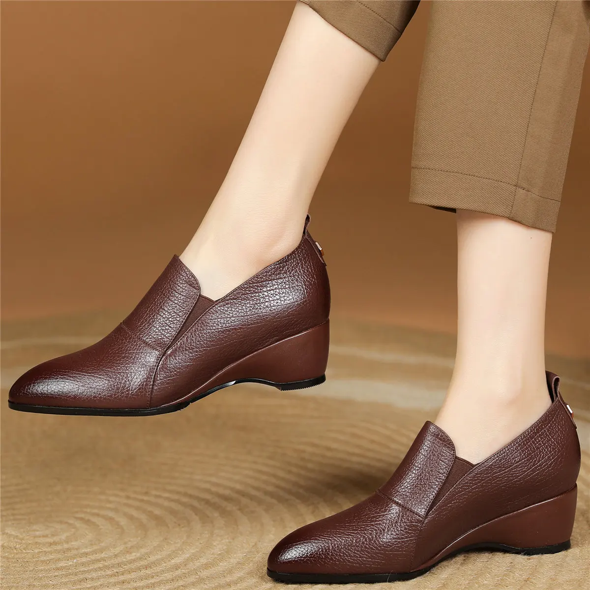 2023 Platform Oxfords Shoes Women Slip On Genuine Leather Wedges Med Heels Pumps Female Round Toe Fashion Sneakers Casual Shoes