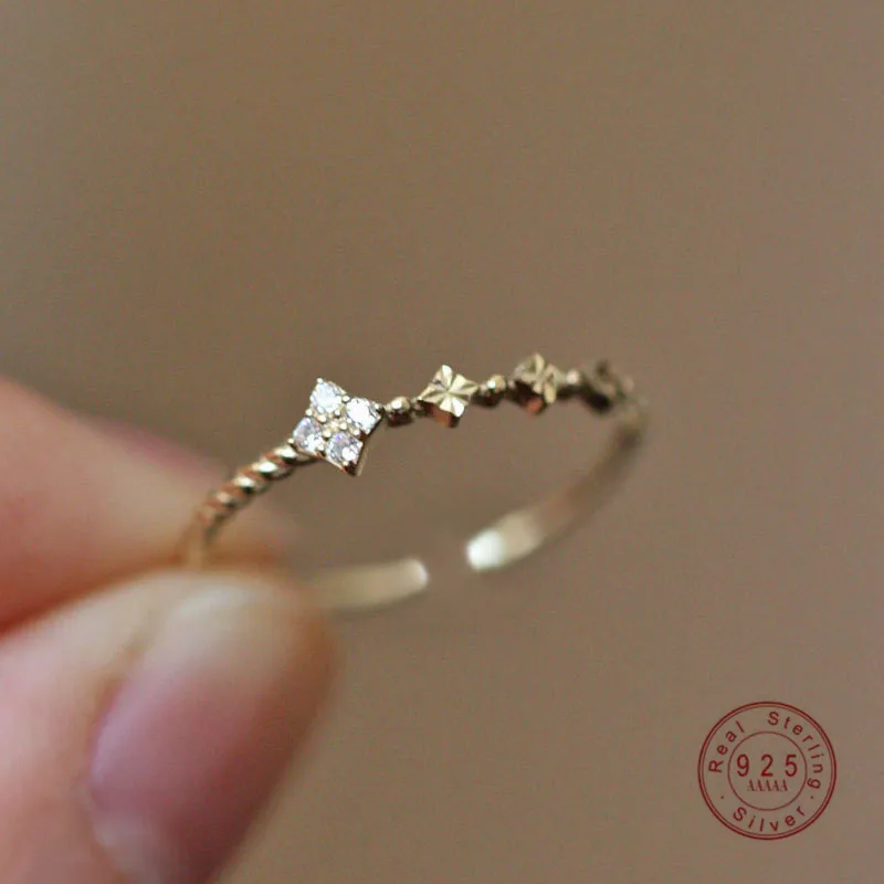 

AIDE 925 Sterling Silver Micro-Inlaid Zircon Flower Opening Adjustable Ring Women Temperament Wedding Banquet Jewelry