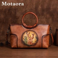 motaora vintage women handbag cowhide woman shoulder bags for female embossed crossbody bag ladies purses and handbags luxury