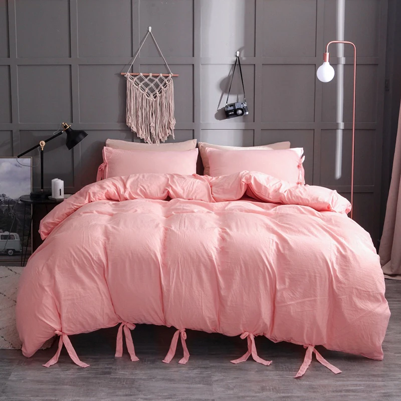 

Lace up Bedding Sets White Black Pink Duvet Cover Set Solid Color Bedroom Luxury King Size Single Twin Queen Quilt No Bed Sheet