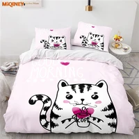 miqiney cute cartoon cat kitty printed bedding set pink 3d duvet cover sets children single double twin full queen king size