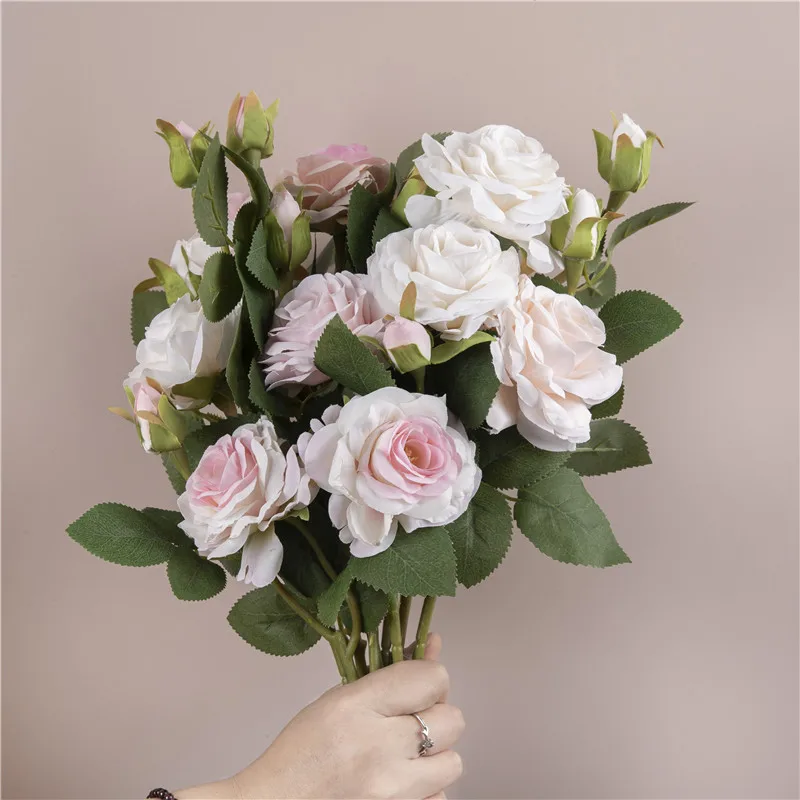 

5Pcs Artificial Silk Rose Flowers Long Branch Bouquet for Wedding Home Decoration DIY Wreath Fake Plants Supplies Accessories