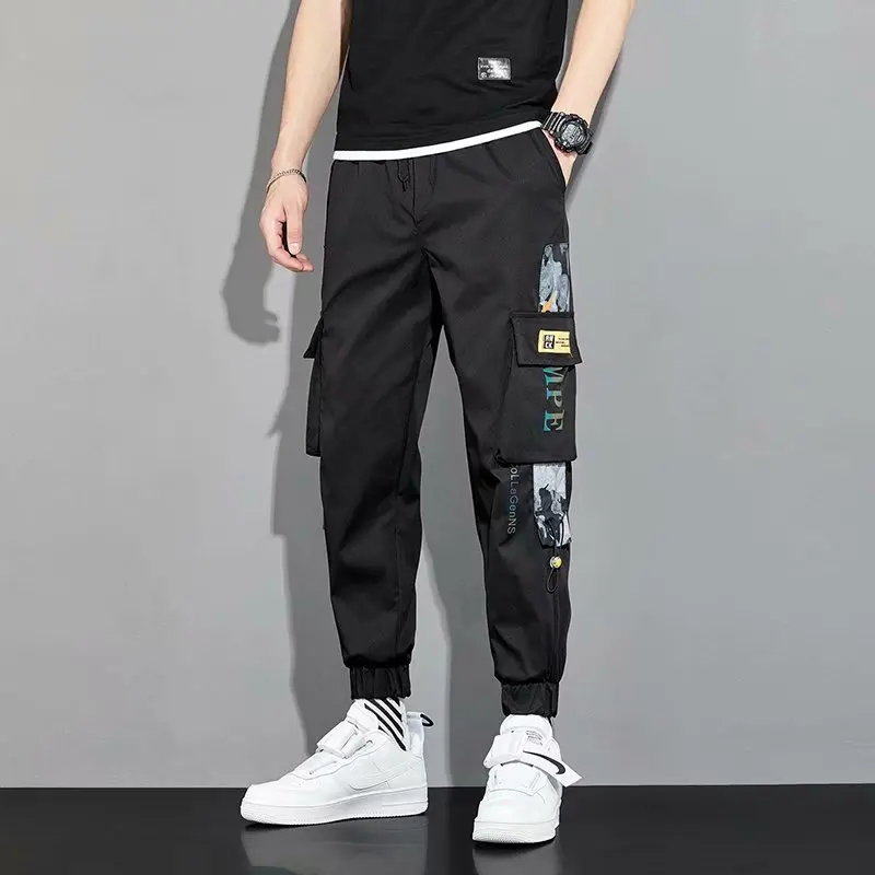 

New men's Summer Thin Korean Version of the Trend Loose Straight Bunched Feet Nine Points Sports Overalls