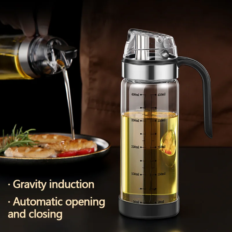 

Leak-proof Glass Oil Bottle Automatic Opening And Closing Oil Tank Meterable Kitchen Gravity Soy Sauce Bottle Vinegar Pot