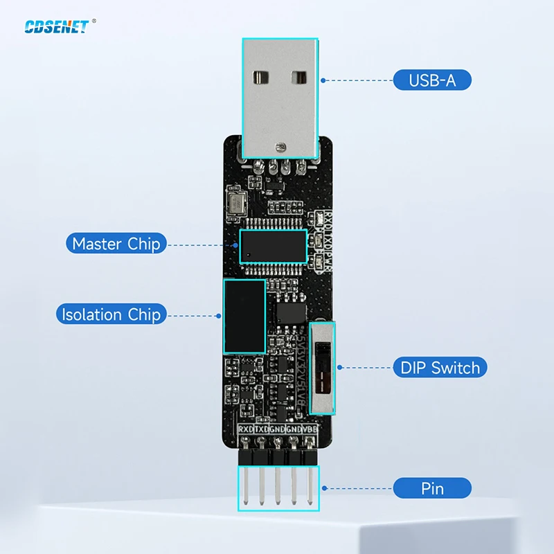 Фото CH340G Многонапряжение 1,8 В/2,5 В/3,3 В/5 В TypeC Последовательный модуль USB-TTL CDSENT E810 Серия TTL Изолированный PL232 Промышленный класс №1