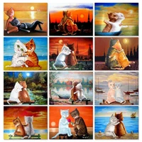 gatyztory cat diy painting by numbers frame picture drawing animals 60x75cm number paiting for adults gift home decor