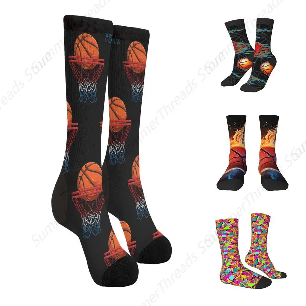 Черные носки с баскетбольным мячом и пламенным огнем для мужчин модная новинка