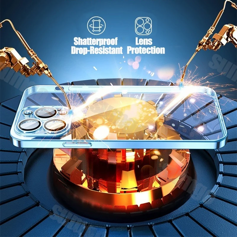 Модный роскошный синий прозрачный противоударный чехол-бампе для iPhone 16 15 14 13 12 11