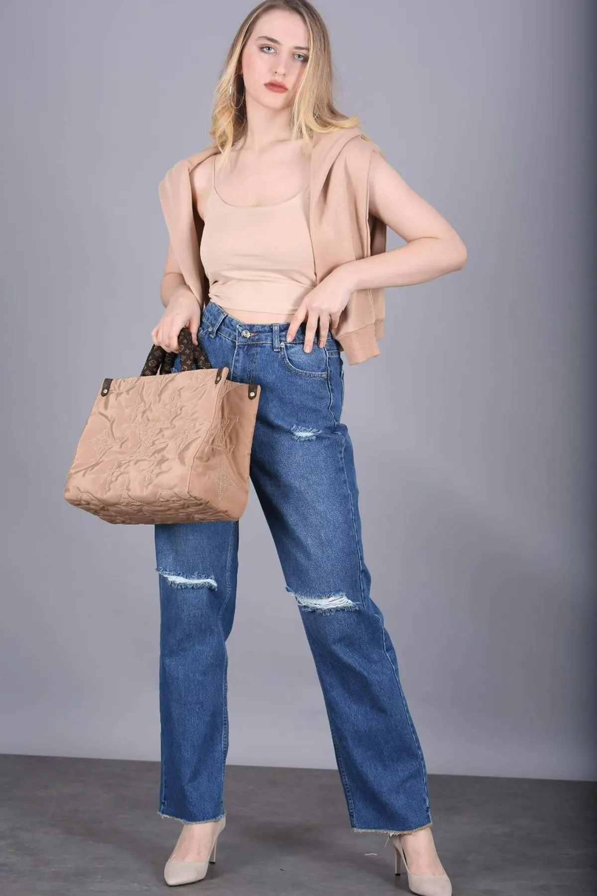 

Women's Jean Blue Ripped Full Length High Waist Straight Pant Streetwear Female Jeans Jeans Buttons Zipper Ladies