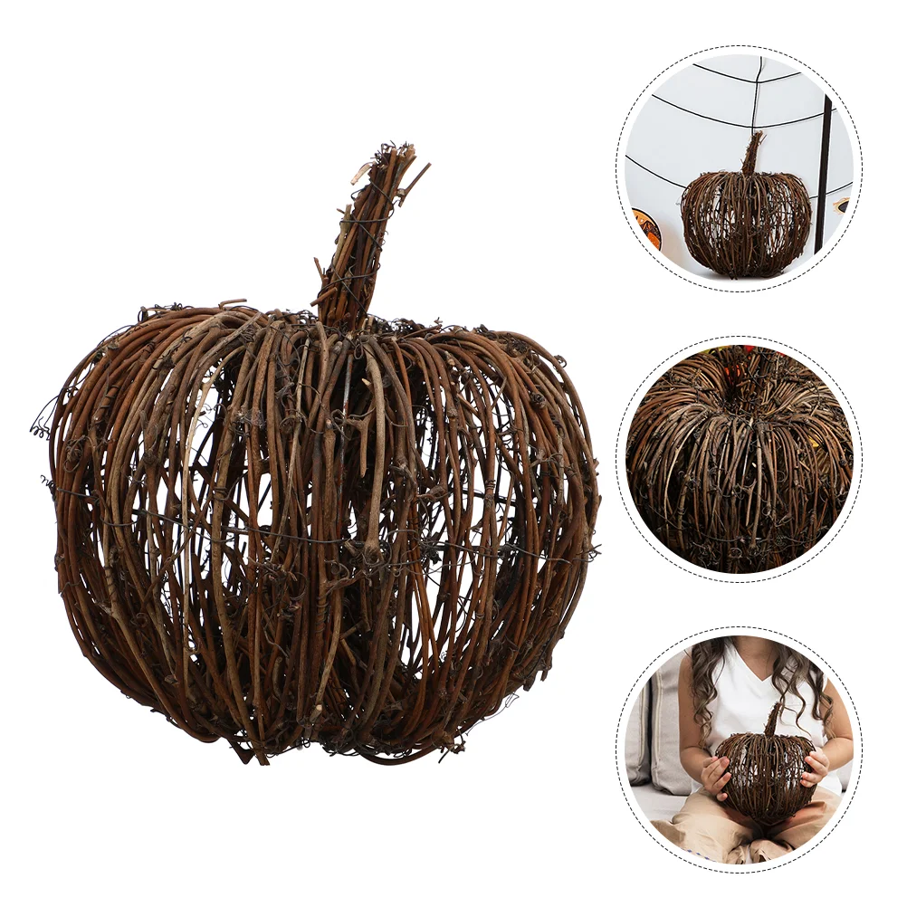 

2pcs Rattan Pumpkin Decor Halloween Pumpkin Figurine Small Pumpkin Adornment