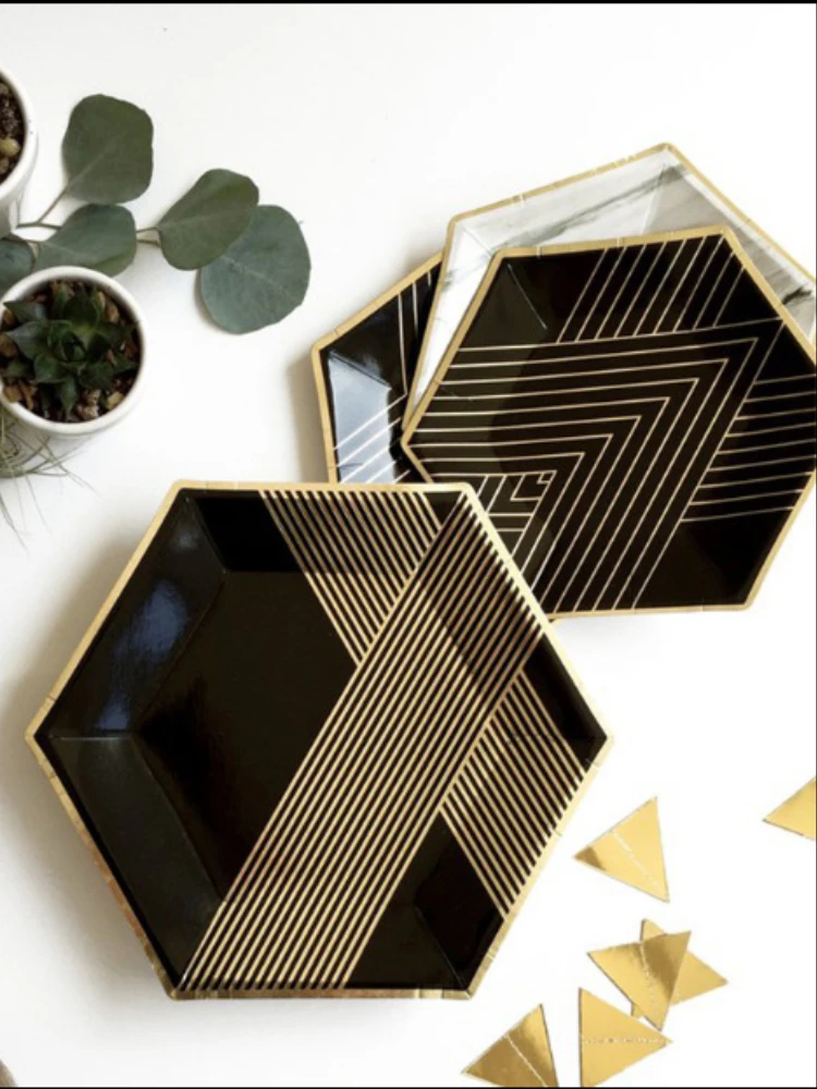 

2 Packs New High-End Bronzing Black Paper Pallet Disposable Party Tableware