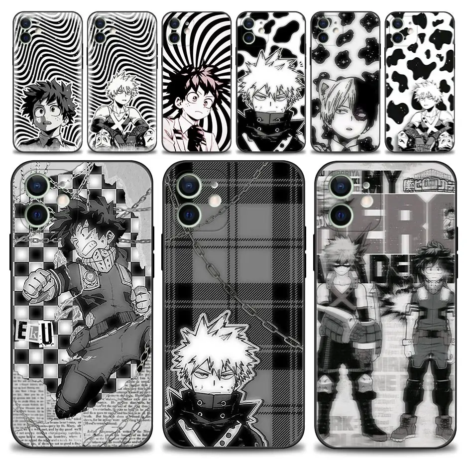 

Case For Apple iPhone 11 13 12 Pro Max Mini X XR XS Max 6 6S 7 8 Plus 5 5S SE 2020 Cover Black White Line Art My Hero Academia