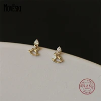 moveski 925 sterling silver korean zircon trojan is playful and cute stud earrings women simple creative jewelry