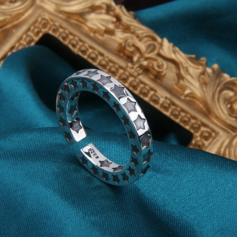 Мужское и женское кольцо с пятиконечной звездой BOCAI Открытое в стиле хип-хоп панк