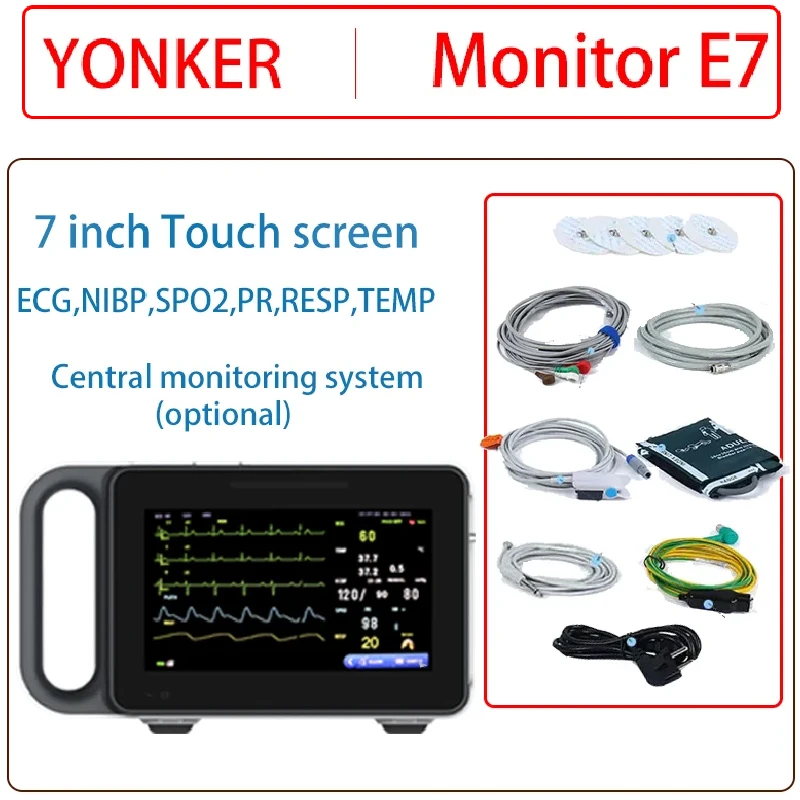 7-дюймовый сенсорный экран портативный 6-параметрический монитор ЭКГ/NIBP/PR/SPO2/RESP/TEMP