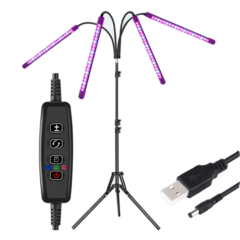 

Plant Grow Light Portable Balcony 4 Head IP44 Waterproof Timing Lighting Adjustable Gardening Lamp Red Blue Type 1